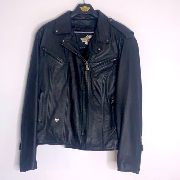 Harley Davidson women’s XL Genuine Leather Black Moto biker jacket outerwear - Picture 1 of 11
